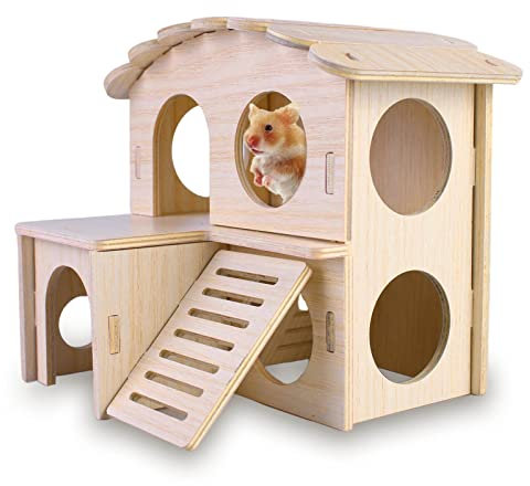 Nizirioo Holz Hamsterhaus, Holzhaus Für Hamster, Holzhaus Klein, Hamster Eckhaus, Hamsterhaus Ecketage Dekor Zubehör DIY Hamster Spielzeug Für Zwerghamster, Rennmäuse, Degus, Stachelmäuse