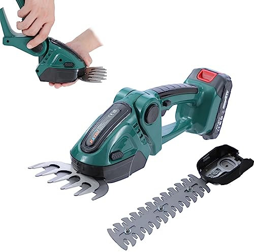 KATSU FIT-BAT 21V 2-in-1 Cordless Hedge Trimmer & Grass Shear with 1.5Ah Battery, Handheld Mini Bush Trimmer Grass Cutter, 2 Attachment Blades, for Garden Yard Lawn Shrub