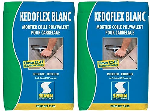 Mortier Colle Polyvalent pour Carrelage Kedoflex Blanc Semin, Intérieur/Extérieur, sac de 25 kg lot de 2