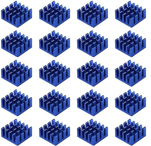 VooGenzek 20 PCS Aluminum Heatsink Cooling Fin, with Heat-conducting, Circuit Board Cooling Fin, Thermal Conductive Adhesive Tape, for Electronic Components, 14 * 14 * 7 mm, Blue