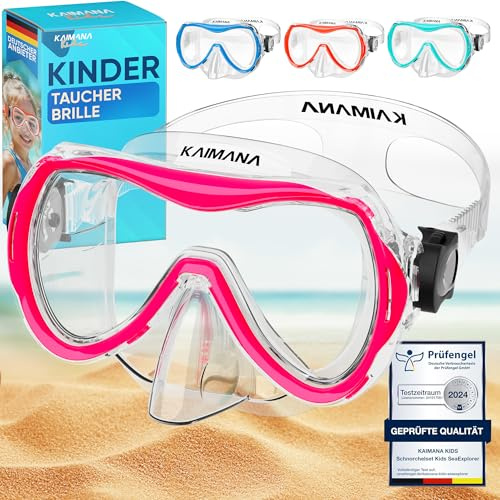 KAIMANA Taucherbrille Kinder inkl. Tragetasche, besonders Bequeme Tauchmaske Kinder mit Silikonband, Pink