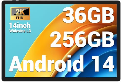 FASTWD Tablet 14 Zoll Android 14 Tablet 5G WiFi/Octa-Core, 36GB RAM+256GB ROM (1TB TF),11580mAh,Widevide L3,2000 x 1200HD,GPS,GMS,BT 5.0,Grau