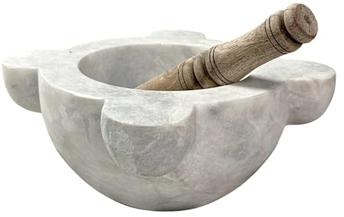 CBAM Mortaio Genova Grande di Marmo Carrara con Pestello in Legno Home Design Cucina Marble 25 cm