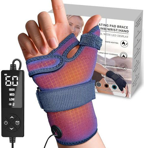 CREATRILL Thumb & Wrist Brace for Carpal Tunnel Relief, Electric Hand Heating Pad for CMC Joint Thumb Arthritis, Tendonitis, Wrist Support