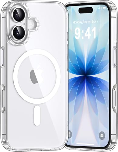 Opkiegrn Coque pour iPhone 17, Compatible avec MagSafe Recharge sans Fil, Protection Antichoc, Anti-Jaunissement,Dos Anti Rayures PC Magnétique Étui Housse pour iPhone 17,Transparent