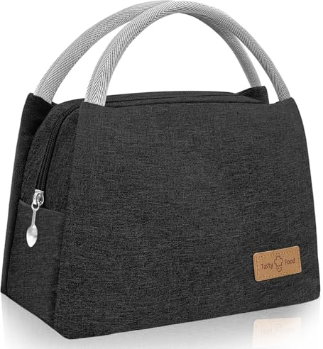 Flying Pottery Bolsa Termica Porta Alimentos, Bolsa para el almuerzo aislada, Reutilizables Lunch Bag, Adecuado para el trabajo, las clases, los picnics y los viajes (Negro)