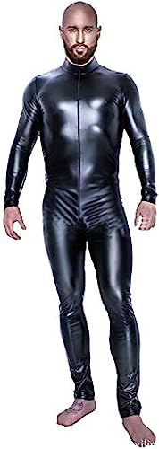 Traje de gato de cuero brillante for hombre, diseño de cuerpo completo, sexy, de látex, ajustado, con cremallera, ropa de goma, ropa de club(3XL)