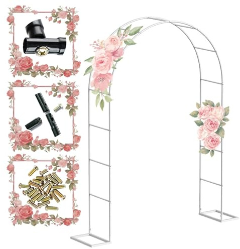 Arco per rose in metallo, 300 x 220 cm, bianco, per piante rampicanti, padiglione da giardino, decorazione per esterni, perfetto per matrimoni ed eventi
