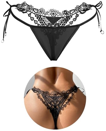 comeondear Mini String Femme Sexy Chic Hot Ficelle Grande Taille | G-String Florale Brodée,Tanga Taille Basse,T-Back,Culotte,sous-Vêtements Feminins,Underwear