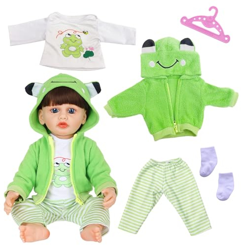 Vestiti per bambole da 50 a 55 cm, set per bambole da 20 a 22 pollici, 1 giacca con cappuccio verde, 1 top 1 paio di calzini 1 appendiabiti, graziose stampe di animali