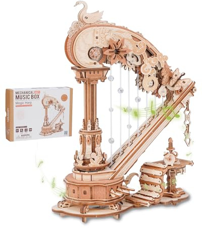 ROBOTIME Kit di costruzione di arpa in legno 3D con spennatura automatica delle corde, modello di arpa a pedale del XVIII secolo, trasmissione meccanica visibile, artigianato fai da te per decorazioni