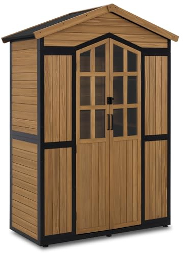 M MCombo Armoire de Jardin en Bois avec Structure métallique et 6 étagères, abri à Outils résistant aux intempéries, abri de Jardin d'extérieur étanche, Armoire de Rangement, 2749 (Naturel)