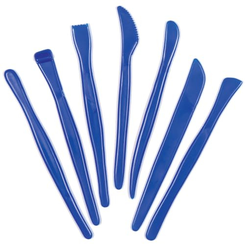 Baker Ross plastmodelleringsverktyg AC443, perfekt för formning, modellering och skärning av mönster i lera och modelleringsmassa (14 stycken), blå
