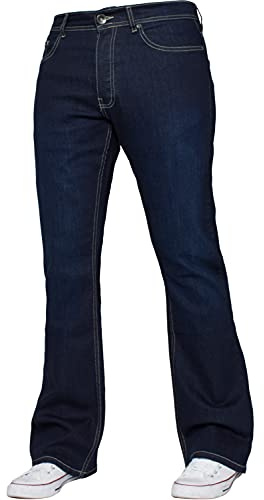 Enzo Jeans da uomo a gamba larga, elasticizzati, svasati, in denim, tutte le taglie, Indaco, W34 / L32