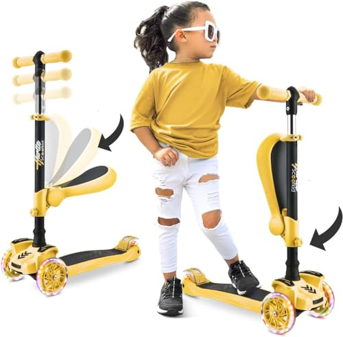 Hurtle Monopattino a 3 Ruote, Monopattino Bambino e Bambina da 2 Anni, Monopattino a Spinta, Monopattino in Altezza a Tre con Sedile a Ribaltamento, Scooter per Bambini con Ruote a LED Multicolore