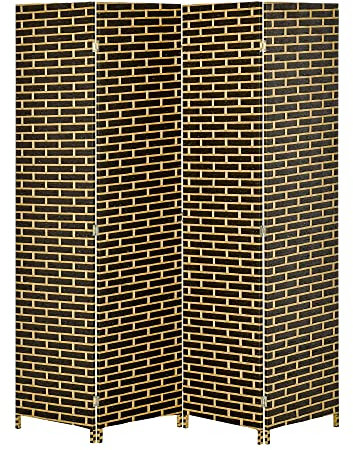 HOMCOM Paravento interno 4 pannelli pieghevoli 180L x 180H cm separatore pezzo Legno di pioppo Fibra di Carta intrecciata Cioccolato Paglia