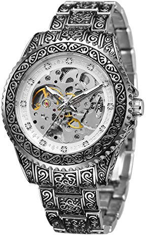 FORSINING Orologio da polso da uomo, con scheletro, automatico, impermeabile, a carica automatica, Bracciale