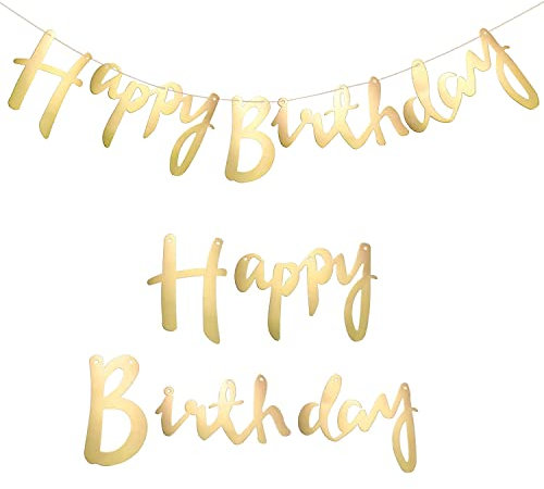 5M Happy Birthday Banner in Gold metallic, Glitter Happy Birthday Schriftzug Girlande zum Aufhängen, Geburtstagsdekoration für Erwachsene und Kinder - Mädchen und Jungen (Gold)