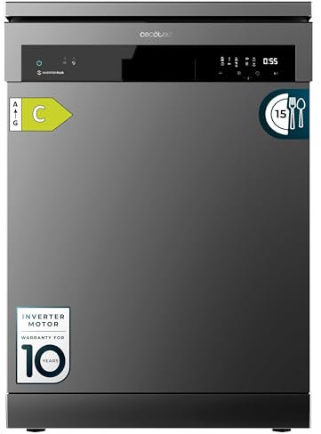 Cecotec Lave-vaisselle 60 cm Indépendant Bolero Aguazero 6500 Dark C. 15 Couverts, 3e Plateau, 6 Programmes avec Dual Zone Wash, Dry+, Ouverture Auto, Demi-charge, Départ Différé, Moteur Inverter Plus