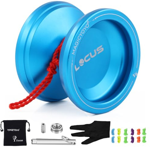 MAGICYOYO V6 Locus Yoyo Pro Fonctions Double | Balle Métal Réactive Yo-yo + 12 Cordes + Démolisseur + Sac à Accessoires | Joujou Enfants Adultes Yoyos | Débutants Avancés Yo-yos | Bleu