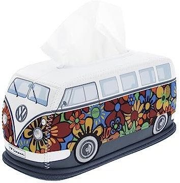 BRISA VW Collection - Volkswagen Porta fazzoletti in Neoprene, dispenser di fazzoletti per comodino, salotto, Campervan T1 Bus design (Flower Power/Multicolore)
