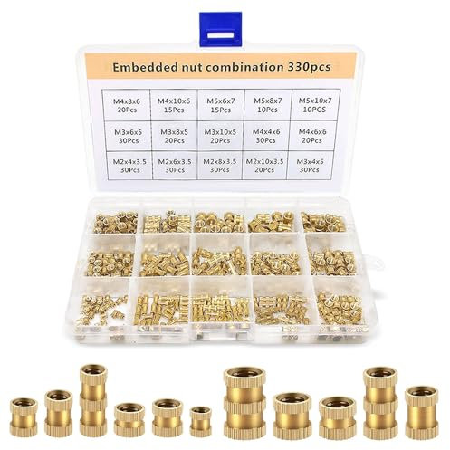 Udbrud Insert Fileté, 330 Pièces Manchons à Visser M2 M3 M4 M5 Écrous Moletés en Laiton Écrous à Visser Kit D'assortiment D'écrous pour Injection Moulage Impression 3D ou Automobile