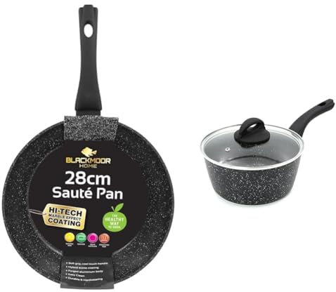 Blackmoor 66199 Classic 28cm Non Stick Sauté Pan/Deep Sided Induction Frying Pan/Cool Touch Handle & 65820 Classic 20cm Saucepan with Tempered Glass Lid/Non-Stick Coating/Cool Touch Handle