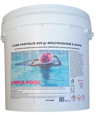 5 kg Limpia Pool cloro Multifunzione 6 Azioni per Piscina Pastiglie da 200 gr