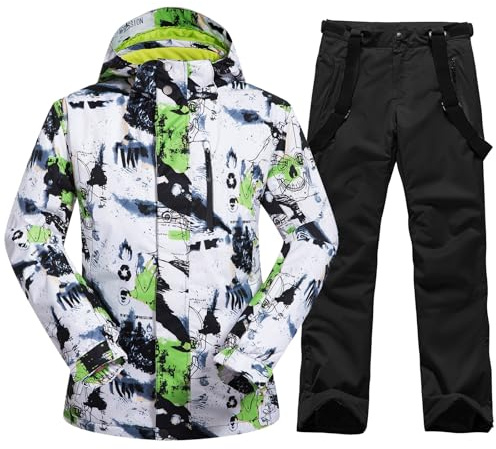 HOTIAN Giacca da sci da Uomo e pantaloni Set Giacca e Pantaloni da Snowboard Antivento e Impermeabile invernale Calda per Il Lavoro All'aperto Sci Pesca Equitazione Moto