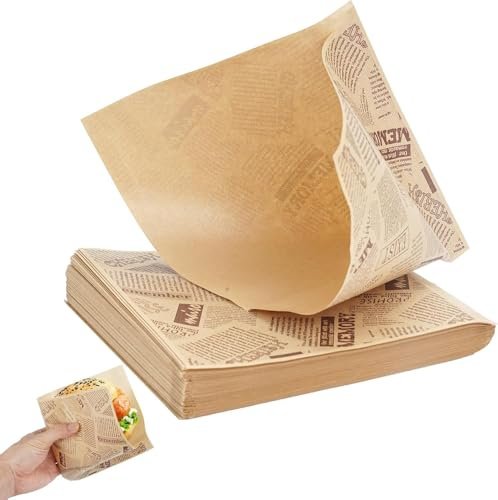 100Pezzi Sacchetti per Hamburger, 18x18cm, sacchetti di sandwich di carta Kraft resistenti al grasso,Sacchetti per Patatine Fritte