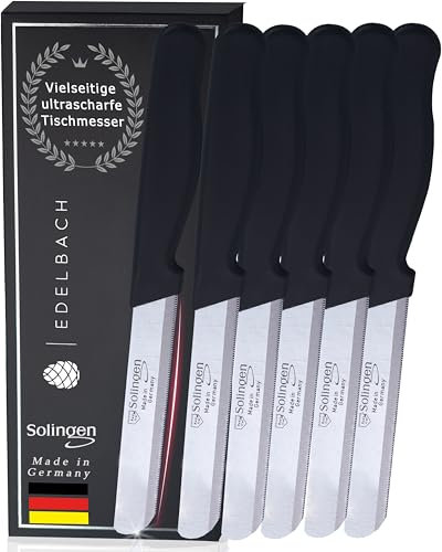 Edelbach Solingen, set di coltelli da cucina, coltello da colazione con taglio fine, set di coltelli ad ultrasuoni, prodotto in Germania, coltello da tavola, coltello da burro, coltello da pane