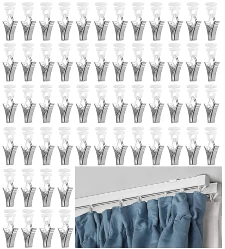 DAIRYCOF gardinen Clips gardinenklammern für schienen gardinen Clips gardinenhaken gleiter zum Klemmen mit rädern für vorhänge türvorhänge duschvorhänge (60)