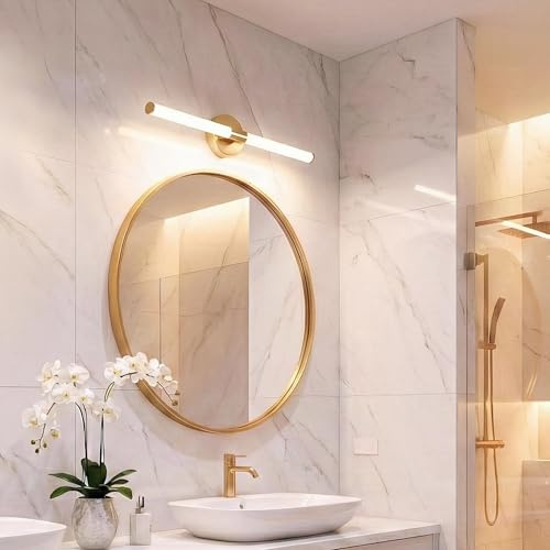 LightLogic Spiegelleuchte Bad 60 cm, Spiegellampe Badezimmer Naturweiß 4000K, 8W, IP44, 780 lm - Farbe Gold