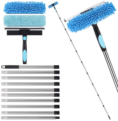 4.3m Ausziehbarer Fensterreiniger, 2-in-1-Fensterreinigungsgerät, Teleskop-Reinigungswerkzeug für hohe Fenster, Autoglas, mit 2 Mikrofasertüchern und Rakelklinge