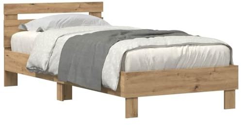 vidaXL Estructura de Cama Moderna de Roble Macizo Individual 90 x 200 cm Acabado de Calidad Fácil Montaje Muebles Elegantes para Dormitorios Madera Duradera Diseño Estiloso para Adultos