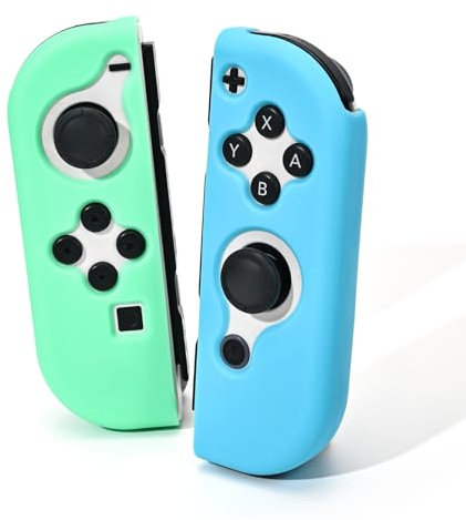 DLseego Schutzhülle Kompatibel mit Switch/OLED, Weich Silikon Switch Joy-C Handgriff Controller TPU- Hülle, Anti-Kratz Griffe Tasche-Blau+Grün