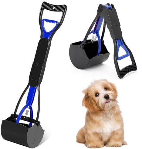 NCOALE Pet Pooper Scooper Long Handle, Handle Portable Dog Poop Scooper 45cm Long Foldable Poop Scoop for Dogs and Cats (Blue)