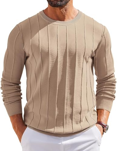 COOFANDY Maglione Invernale Caldo Lavorato A Maglia A Maniche Lunghe con Scollo Rotondo da Uomo Cachi L