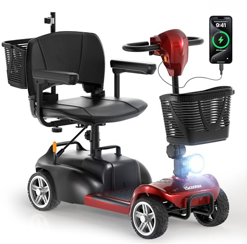 iScooter 20Miles Mobility Scooter, Up to 300LBS 4 Wheels Electric Mobility Scooter for Seniors & Adults, Electric Wheelchair with Removable Battery, Dual Baskets, Crutch Holder, USB Port, Long Range