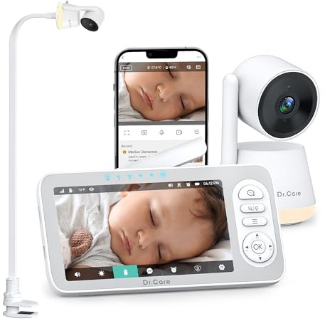 Dr.Care LumiView Plus Baby Monitor WiFi con Supporto Clip – Schermo 5.5, Telecamera 2K, Modalità Privacy, Batteria Rimovibile 5000mAh, Luce RGB (1 Telecamera + 1 Monitor + 1 Supporto Clip)