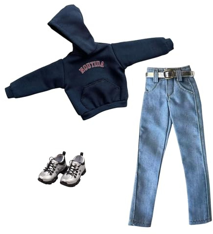 AQQeenmiu Doll Clothes Outfit Set for 11.5-12 Inch Fashion Dolls, Navy Blue Hoodie with Jeans and Sneakers, 1/6 Scale BJD Figure Clothing
