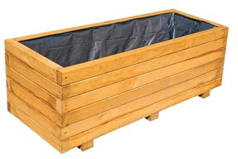 XXL planteringskruka trä 100 cm – extra stabil blomlåda rektangulär, väderbeständig planteringslåda för balkong, terrass och trädgård, upphöjd bädd av 3 cm massivt trä D26 (ek, 100 x 40 x 36 cm)