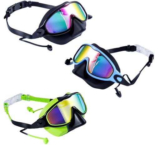 Barnsimglasögon Anti-UV vidvinkel simmask med nässkydd och öronproppar | Simglasögon för Barn För snorkling dykning åldrarna 3–14 år pojkar flickor pool vattensporter