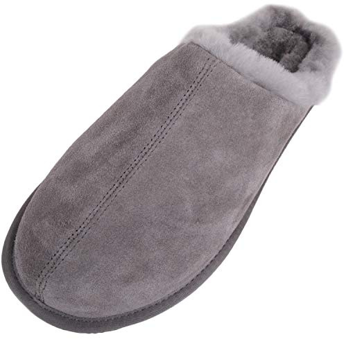 SNUGRUGS Men's Newbury Open Back Sheepskin Slippers, Grey, 10 UK / 44 EU