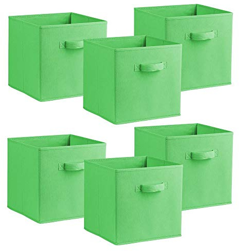 Urban Living Multi Purpose 31cm Cubic Storage Box Collapsible Organiser Storage Cube Basket Bin for Clothes, Toys, Books, DVDs, Bedding, Towels and More... (Lime Green x6)