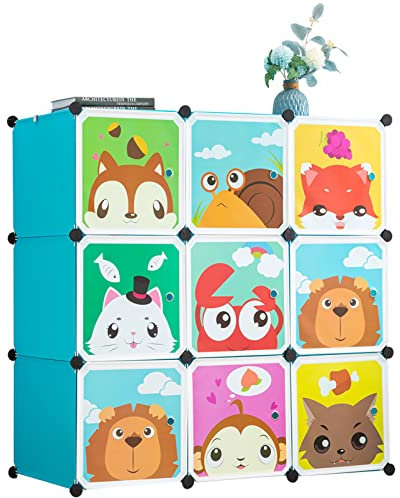 BRIAN & DANY Erweiterbares Kinderregal Kinder Kleiderschrank Stufenregal Bücherregal mit Türen, tiefere Fächer als normal (45 cm vs. 35 cm), 110 x 47 x 110 cm Blau
