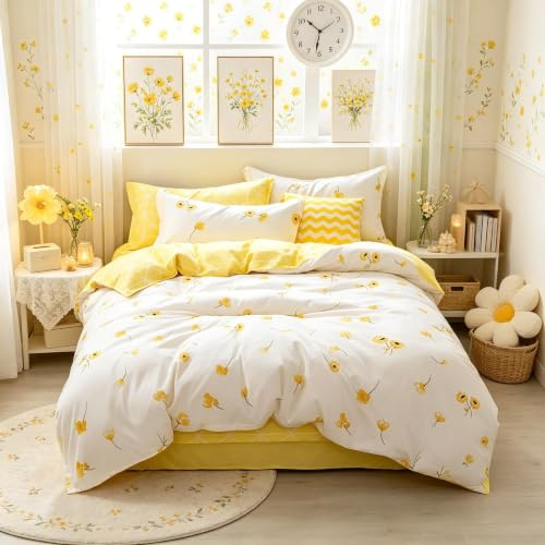 Loussiesd Floral Printed Duvet Cover For Kids Girls Women Blossom Flowers Pattern Bedding Set Garden Plants Comforter Cover Botanical Branches Quilt Cover Single Size Room Decor With 1 Pillow Case