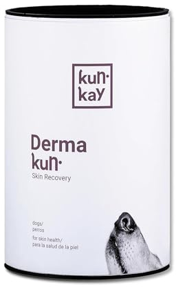 Naturligt tillskott för hundar med dermatit, klåda eller håravfall – Dermakun 260 g med Omega 3, biotin, curcumin och zink – förbättrar hud och päls