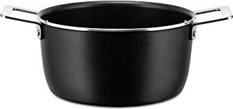 Alessi Casserole with two handles in aluminium with non-stick interior, black Handle in 18/10 stainless steel Magnetic steel bottom suitable for induction cooking