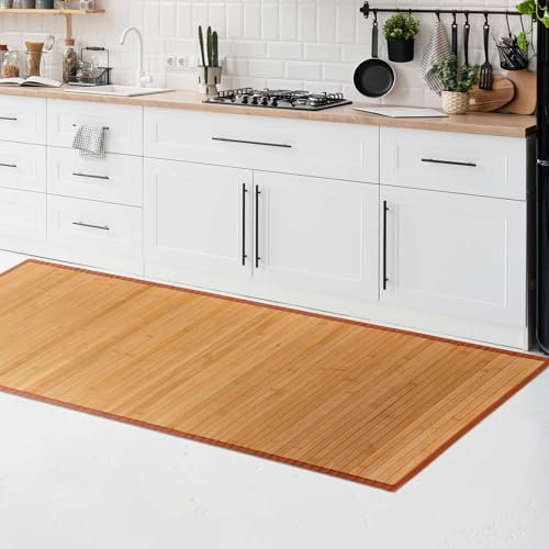 CosìCasa Non-Slip Bamboo Kitchen Rug | Water-Repellent Kitchen Runner, Easy to Clean and Made with Sustainable Materials | Plain Bamboo Rug (Natural, 50 x 100 cm)